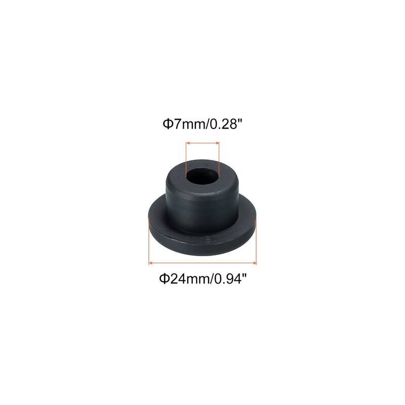 T Shape Rubber Grommet 0.55 Inch OD 0.24 Inch ID Seal for Cable Pack of 6 - Black - 24 x 7mm
