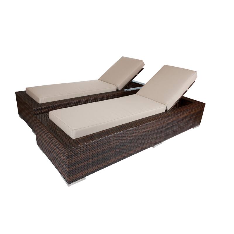 Ohana Outdoor Patio 2 Piece Mixed Brown Wicker Chaise Lounge Set - No Assembly