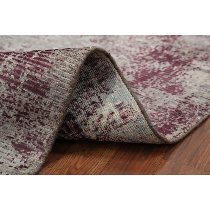 Hand Knotted Oriental Viscose Silk Carpet Modern Abstract Multi-Colored Abstract Area Rug - 7' 8'' X 5' 1''