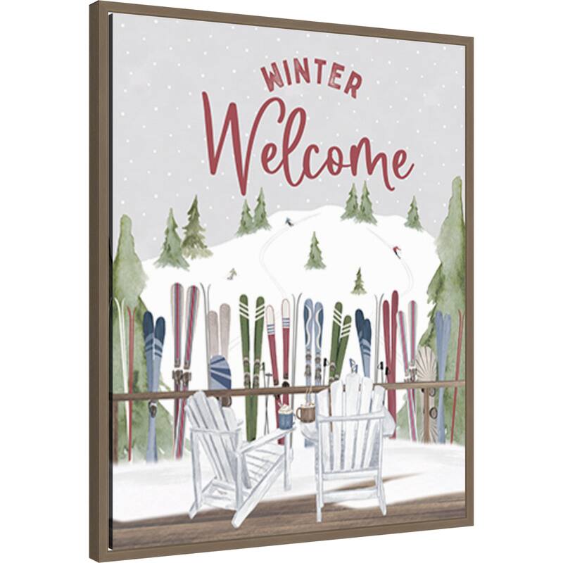 Winter Mountain Getaway portrait VII-Winter Welcome by Tara Reed (23 x 28 in.), Framed Canvas Wall Art Print - Sylvie Dark Gold