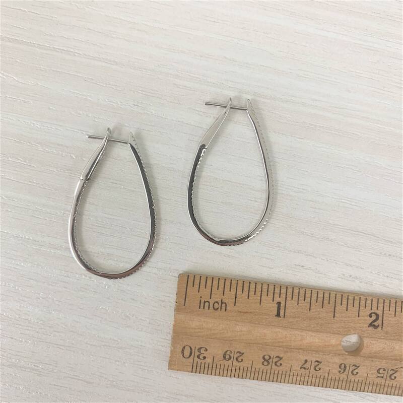 Joelle Collection Inside Out Diamond Thin Pear Hoop Earrings 1.5" Drop 14K Gold 3/8ct TDW