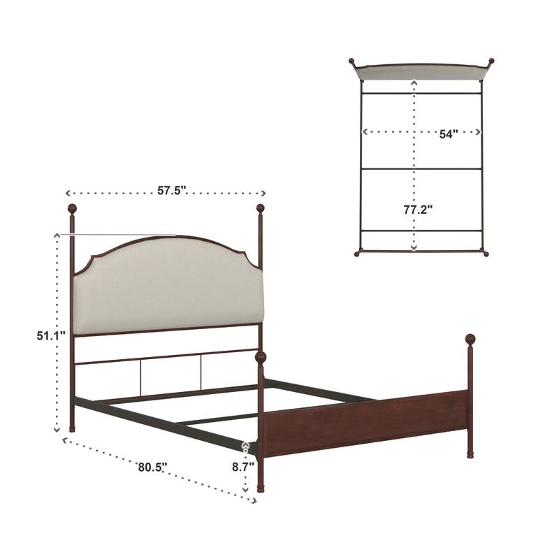 Andover Cream Curved Top Cherry Brown Metal Poster Bed by iNSPIRE Q Classic