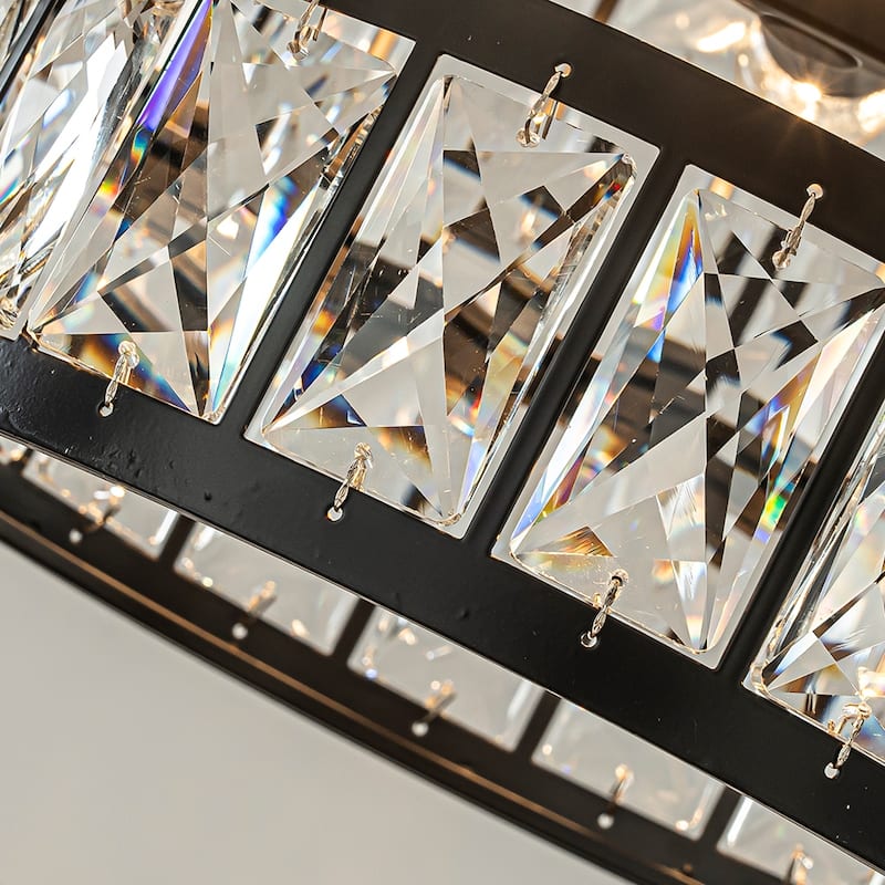 Modern Crystal Chandelier Matte Black Finish Tiered Drum Pendant Light for Small Spaces Dining Room Entryway