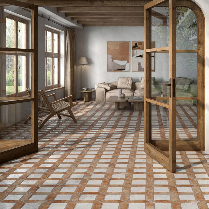 Merola Tile Picket Arenta Cotto with White Square 14-5/8" x 22-1/2" Porcelain Floor and Wall Tile