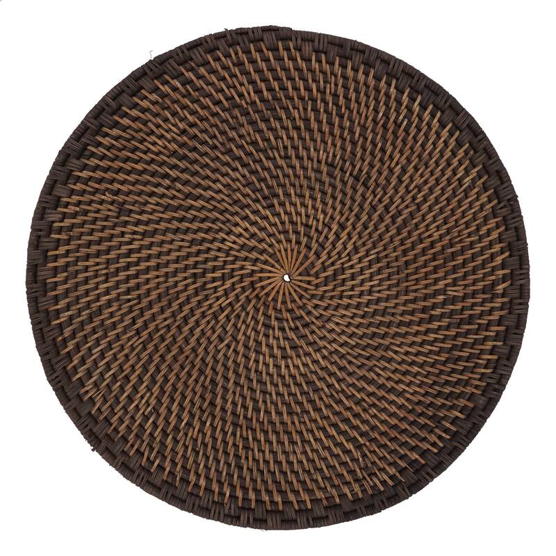 Rattan Placemats With Woven Design (Set of 4) - 15"x15" - Set of 4 - Brown