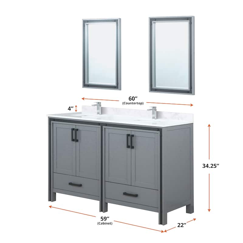 Ziva Bath Vanity, White Quartz Top and Mirrors
