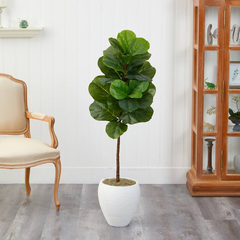 Artificial Fig Tree with Planter - 52" Faux Tree Indoor Greenery Home Decor - Green - 61 Inches and Over