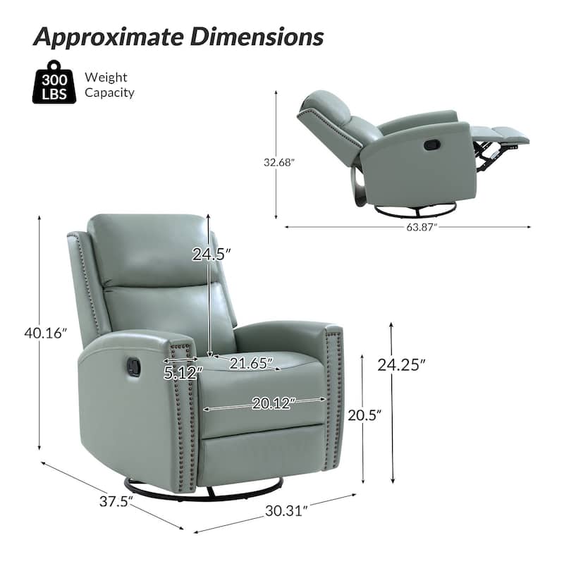 Fiacro 30.31"Wide Modern Genuine Leather Wingback Swivel Rocker Recliner with Nailhead Trims