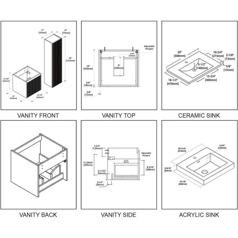 Blossom Positano 20" Floating Vanity with Sink & Side Cabinet