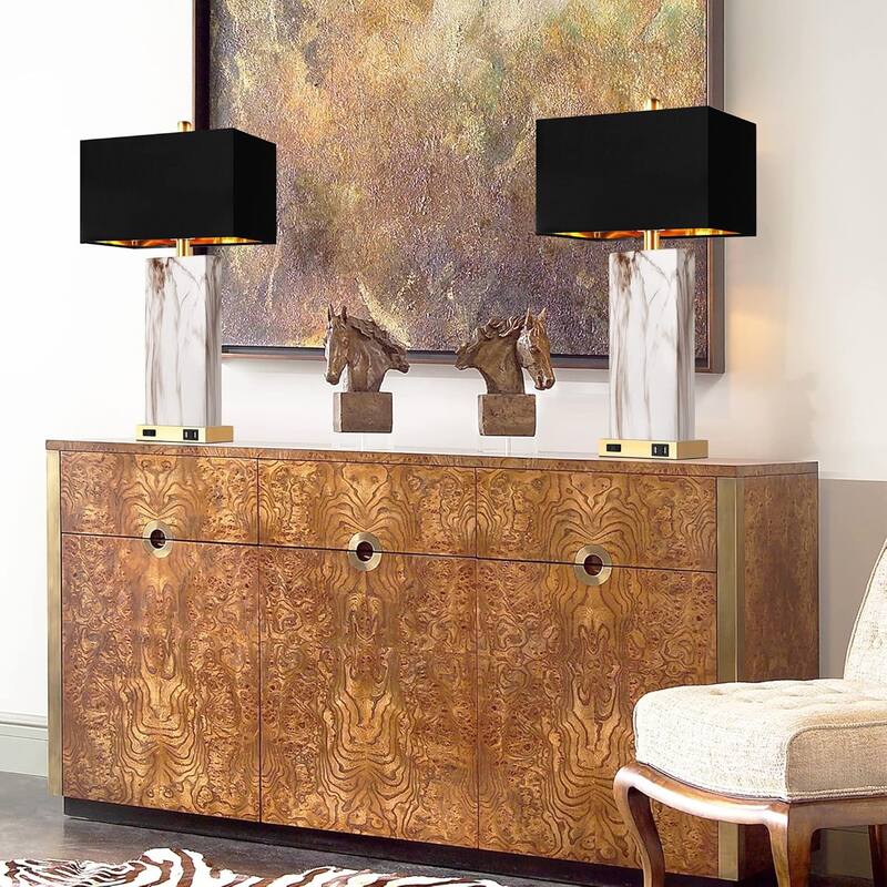 Touch Control Table Lamps Set of 2, Bedside Lamp with 2 USB Ports 1 AC Outlet, 3-Way Dimmable Lamp Shade for Living Room