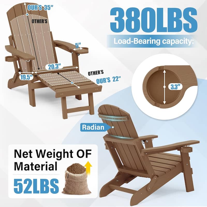 WINSOON Set of 2 HIPS Folding Adirondack Chair with Adjustable Backrest and Retractable Ottoman