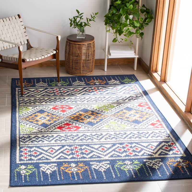 SAFAVIEH Journey Machine Washable Slip Resistant Klasine Boho Tribal - 8' 9" x 12' - Blue/Ivory - Rectangle
