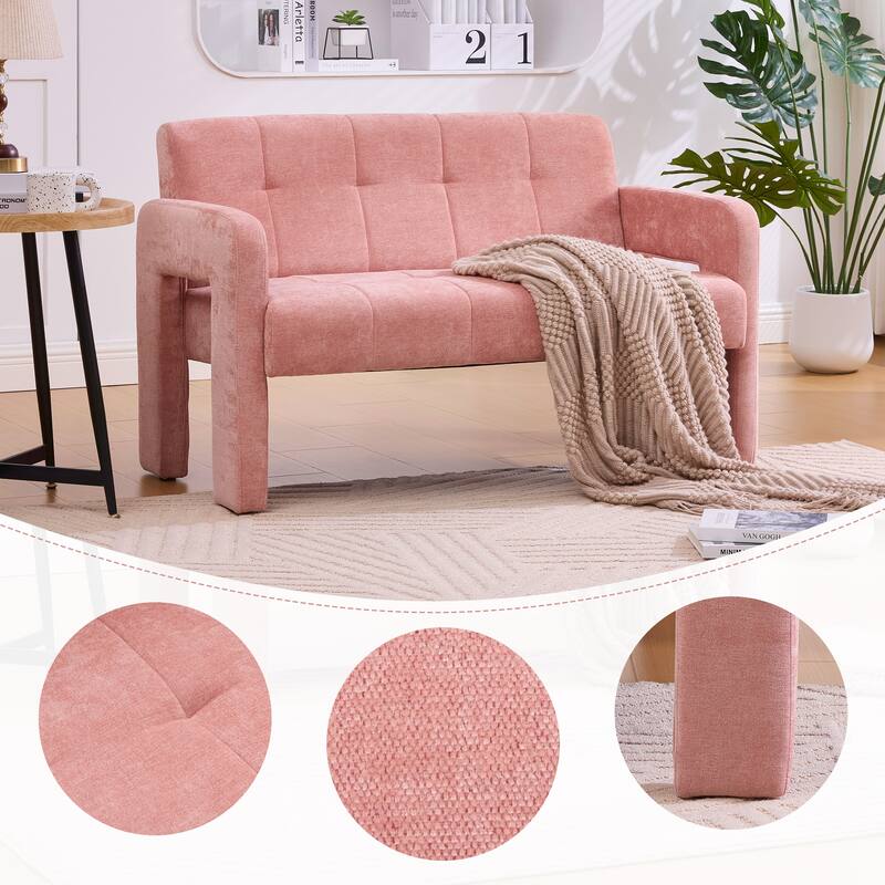 Nordic Modern Double Armchair Compact Upholstered Sofa Leisure Sofa Comfortable Seating with Dual Armrests Can be paired - Pink