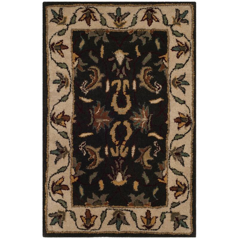 SAFAVIEH Handmade Heritage Leafy Glade Traditional Oriental Wool Rug - 2' x 3' - Black/Ivory