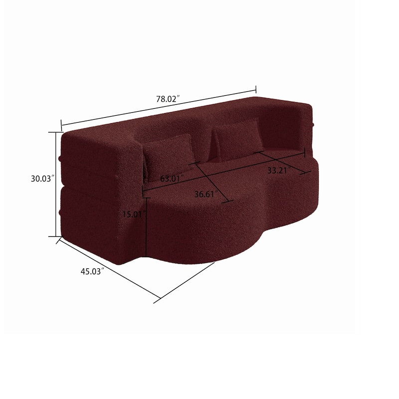 Modern Minimalist Compressed Upholstered Convertible Two-Seater Sofa Bed with 2 Pillows