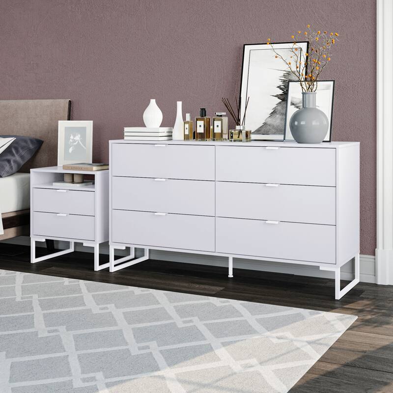 Kappesberg New Collins 2-Piece Bedroom Set, 6-Drawer Dresser & One (1) 2-Drawer Nightstand