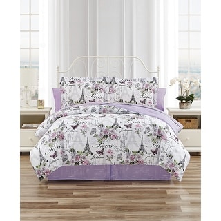 CEDAR COURT Paris Floral Lilac Soft Microfiber Reversible Comforter Set ...