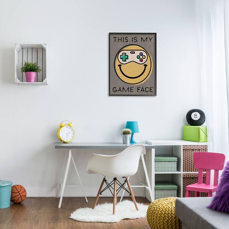 Stupell My Game Face Phrase Yellow Smiley Retro Controller Framed Wall Art