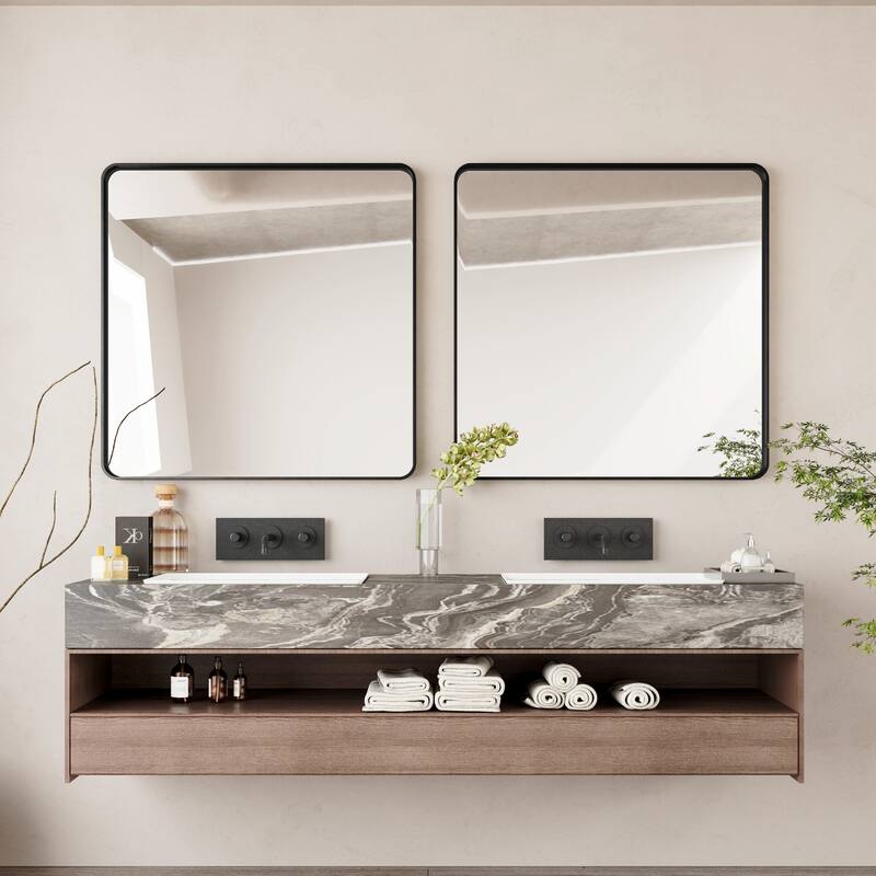 GDF Studio - Rosita 36 Inch Square Metal Framed Wall Mirror - Black