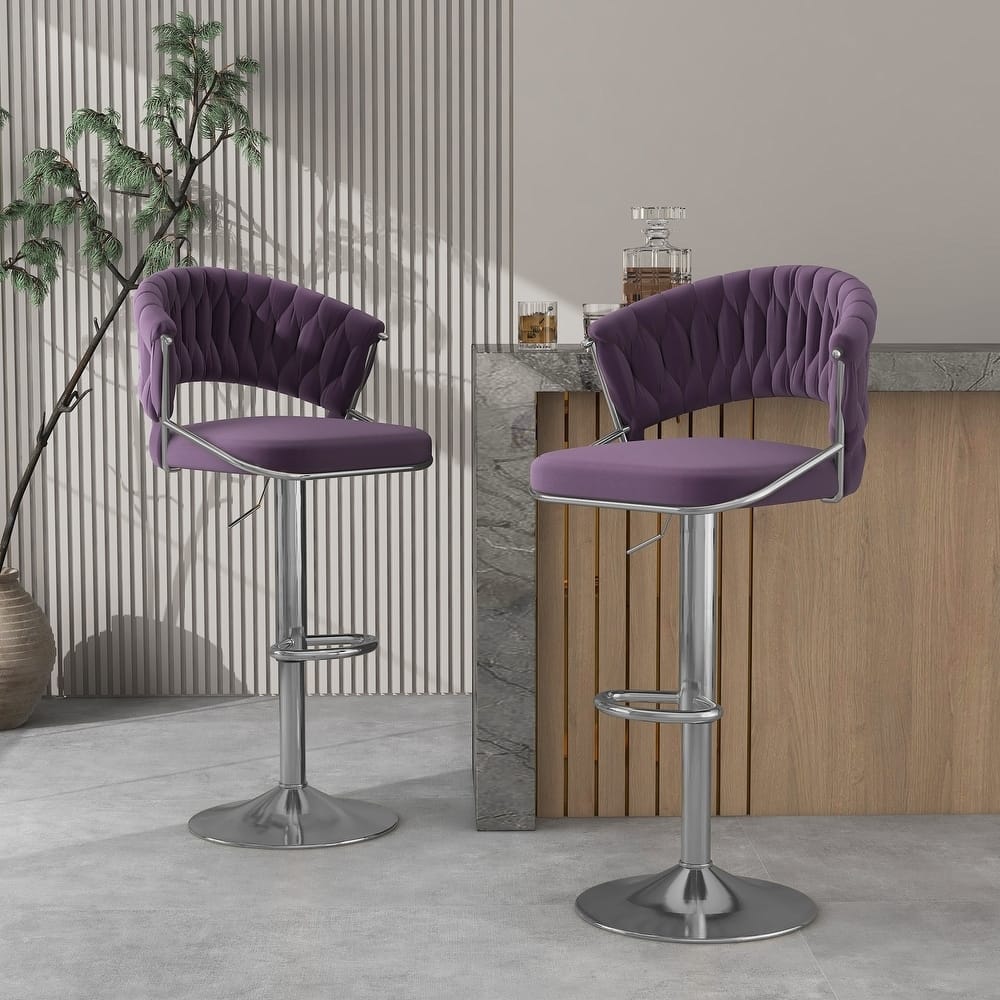 2/4 Set Velvet Adjustable Counter Stools Swivel Bar Stools With Backs - 24"-33"