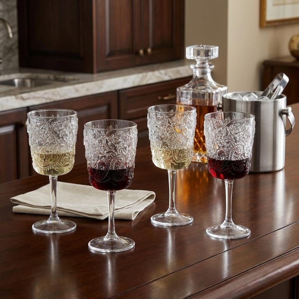 HomeRoots Set of Four Clear Paisley Acrylic Stemmed All Purpose Wine Glass
