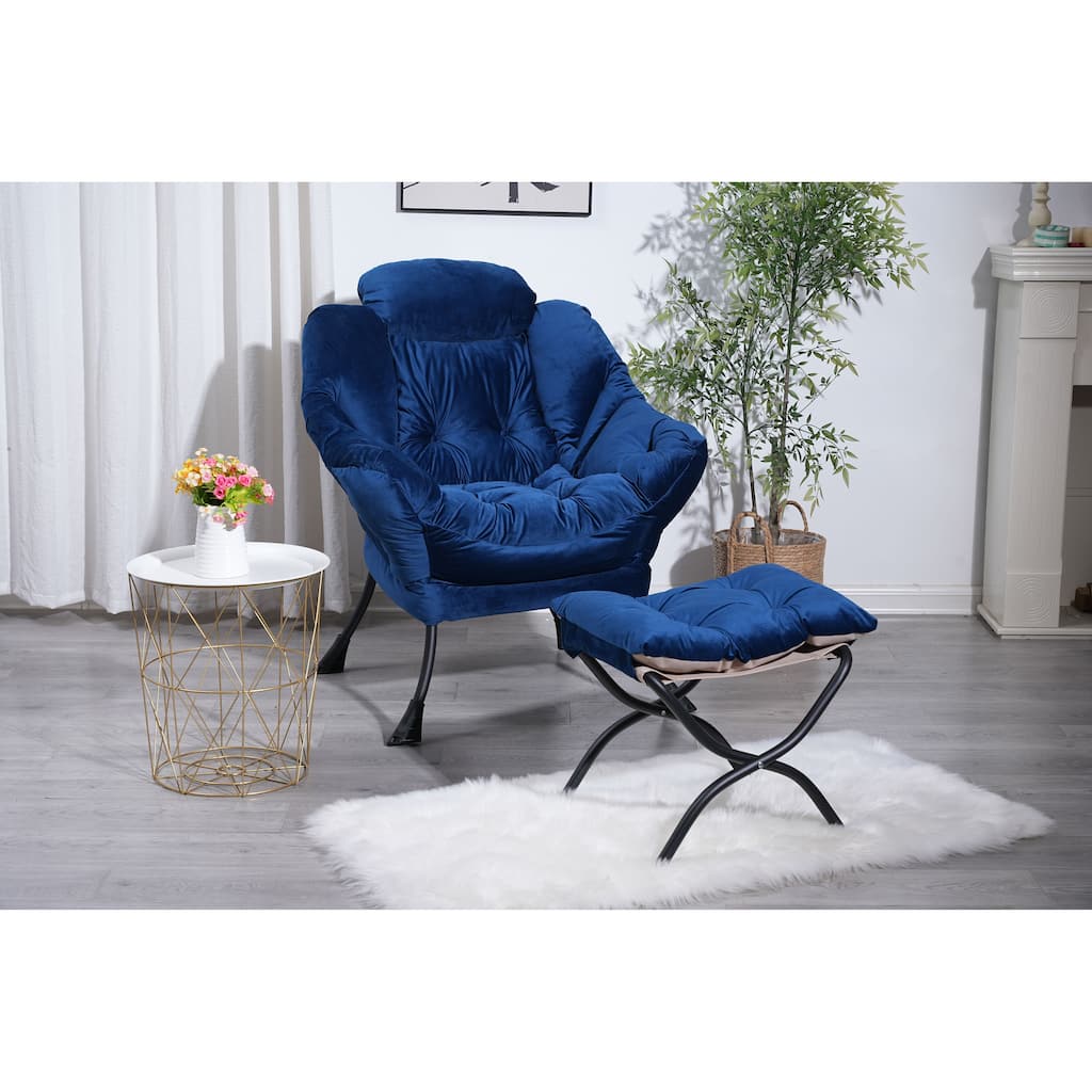 Modern Cotton Fabric Lazy Sofa Chair with Ottoman and Footrest, Ultimate Comfort for Living Room