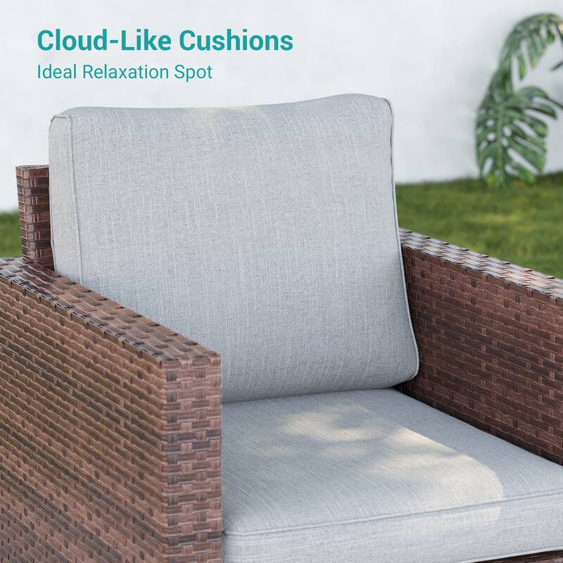 BONOSUKI 3Pcs Patio Swivel Rocking Sofa Set Brown Rattan w/Side Table