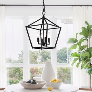 Matte Black 4-Light Lantern Pendant 12 in with Nickel or Black Sleeve