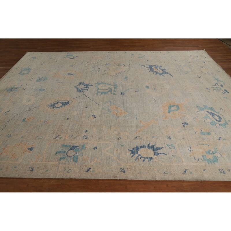 Hand Knotted Oriental 100% Wool Carpet Transitional All-Over Greys & Charcoal Oushak Area Rug - 10' 4'' X 8' 1''