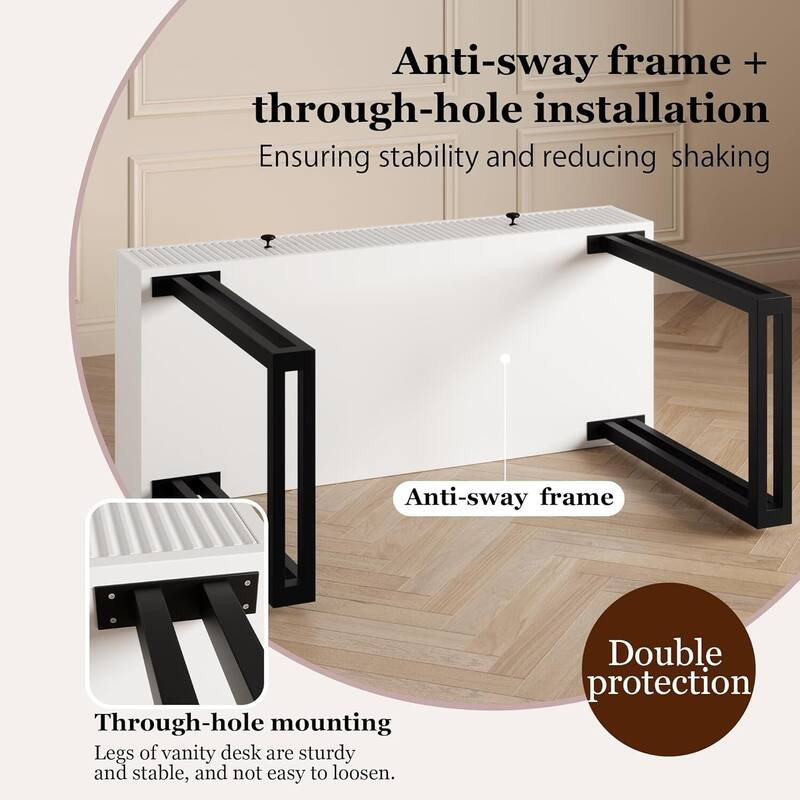 Modern Vanity Desk with Mirror and 3 Colors LED Lights