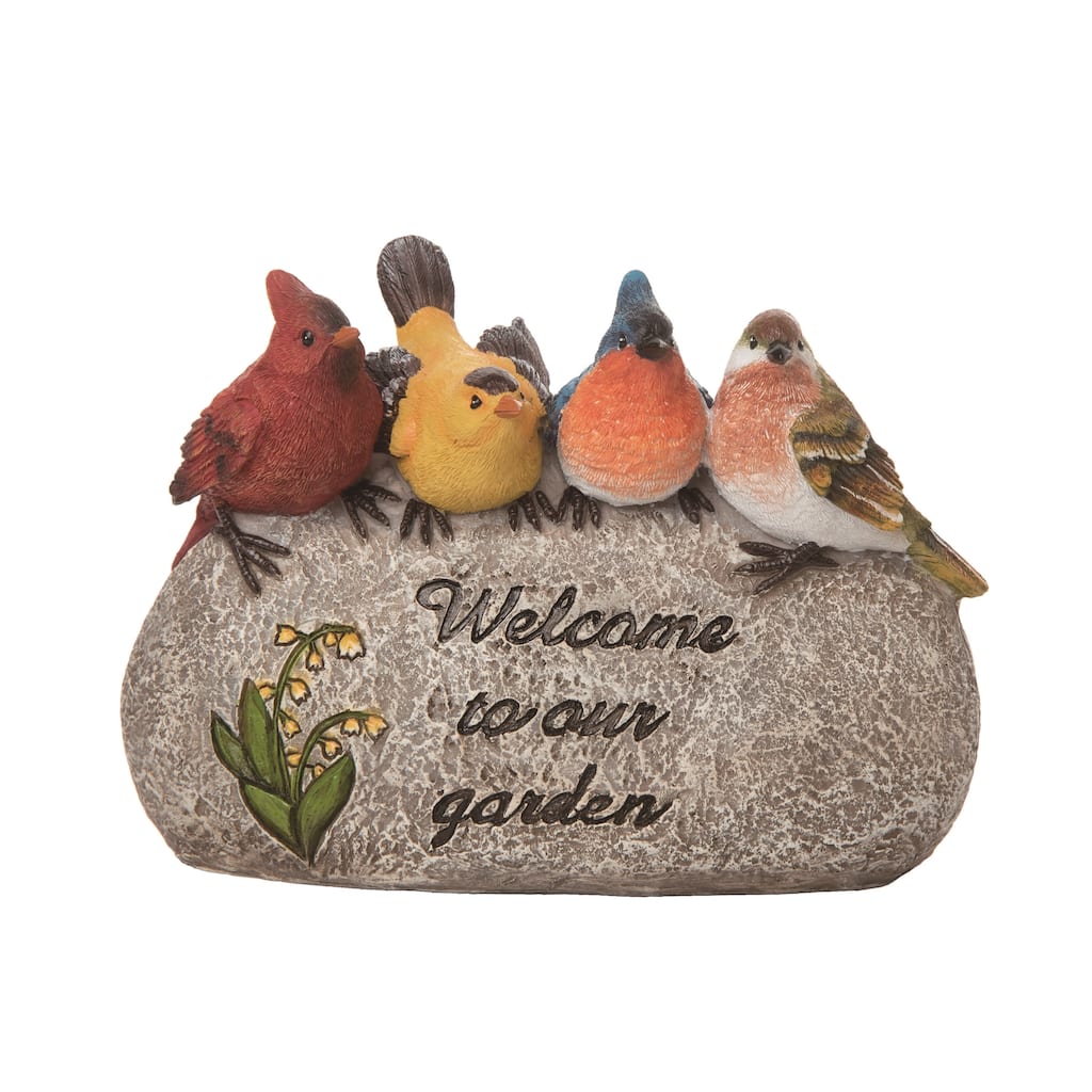 Transpac Resin 8.75" Gray Spring Welcoming Birds Rock Decor