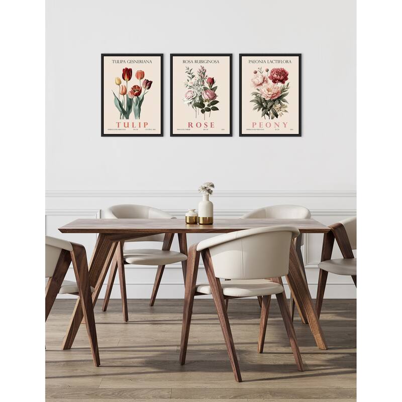 Amanti Art Vintage Rose Peony and Tulip 3 Piece by Christopher Giampietro Framed Canvas Wall Art