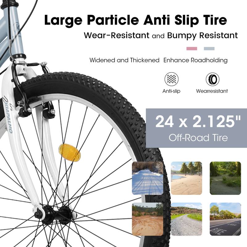 Unisex Mountain Bike - Carbon Steel Frame, Multiple Speeds, Dual V-Brake - 24