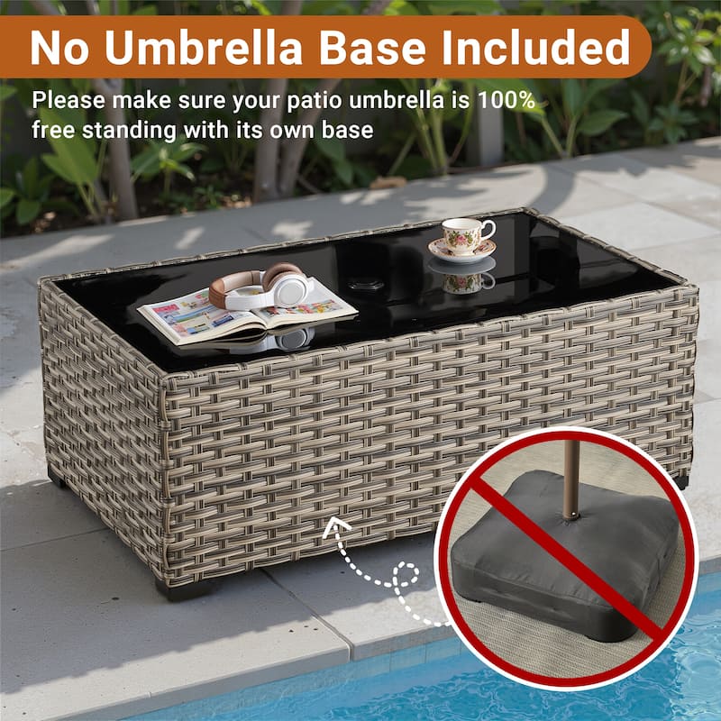 XIZZI Outdoor Wicker Coffee Table with Umbrella Hole for Garden Deck or Poolside