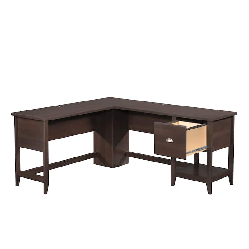 Wood L-Shaped Desk with Durable Surface, Brown