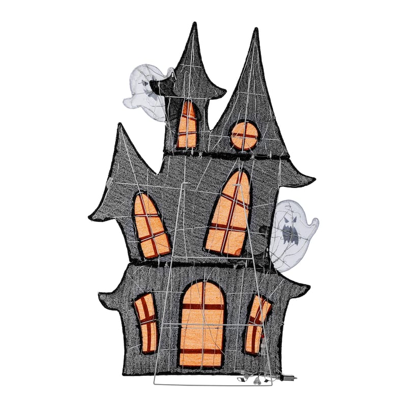 Glitzhome 5ft Pre-lit Halloween 2D Haunted House Outdoor Decor with 210 Warm White LED Lights