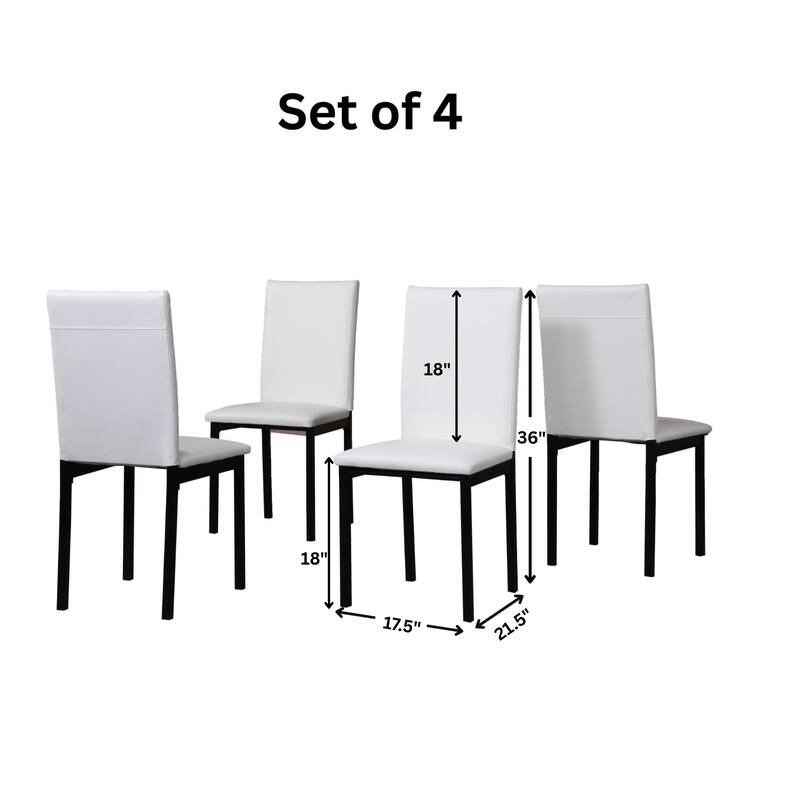 Modern 4 Piece Leather Dining Chair Set with Cushions, Backrests, Metal Legs for Dining Room Kitchen Bedroom Living Room