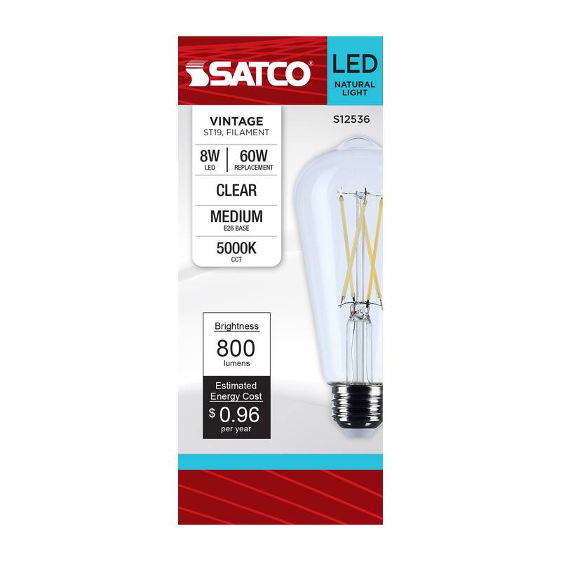 8 Watt ST19 LED Medium Base Clear 5000K CCT 120 Volt
