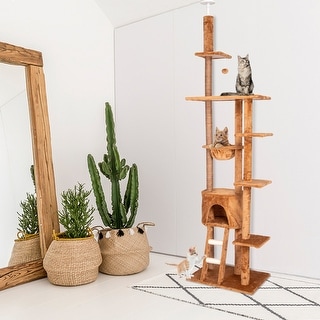 Shop Kinpaw 98 Large Cat Tree Multi Level Cat Tree Tower Condo W Scratching Posts Kitten Play House Furniture On Sale Overstock 30837394 Brown1