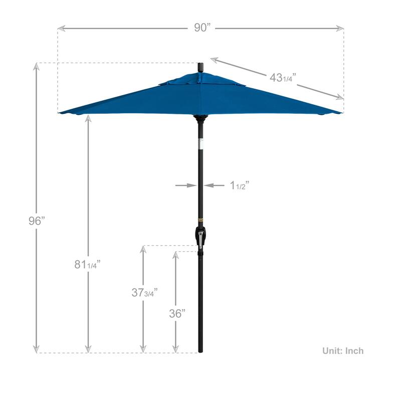 California Umbrella 7.5' Rd. Aluminum Patio Umbrella, Crank Lift with Push Button Tilt, Black Finish, Pacifica Fabric