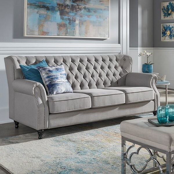 Shop Dorothy Grey Fabric Button Tufted Sofa with Nailhead Trim by