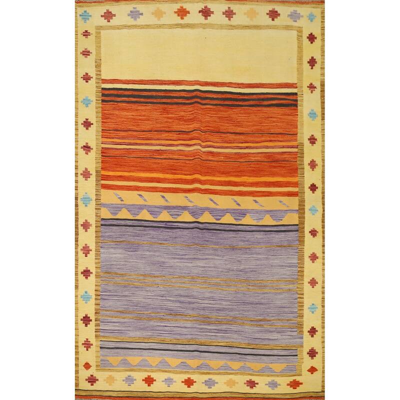 Hand Woven Oriental 100% Wool Carpet Southwestern Tribal Multi-Colored Kilim Area Rug - 9' 7'' X 6' 5''