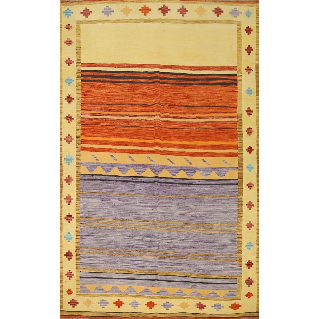 Hand Woven Oriental 100% Wool Carpet Southwestern Tribal Multi-Colored Kilim Area Rug - 9' 7'' X 6' 5''
