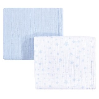 Hudson Baby Infant Boy Cotton Muslin Swaddle Blankets, Blue Stars, One Size - Blue Stars - 2-Pack