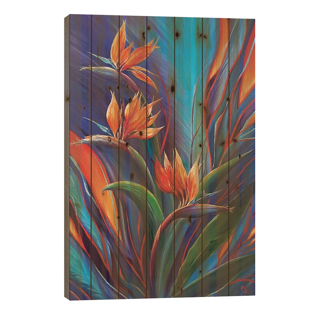 Strelitzia Print On Wood by Olena Hontar - Multi-Color