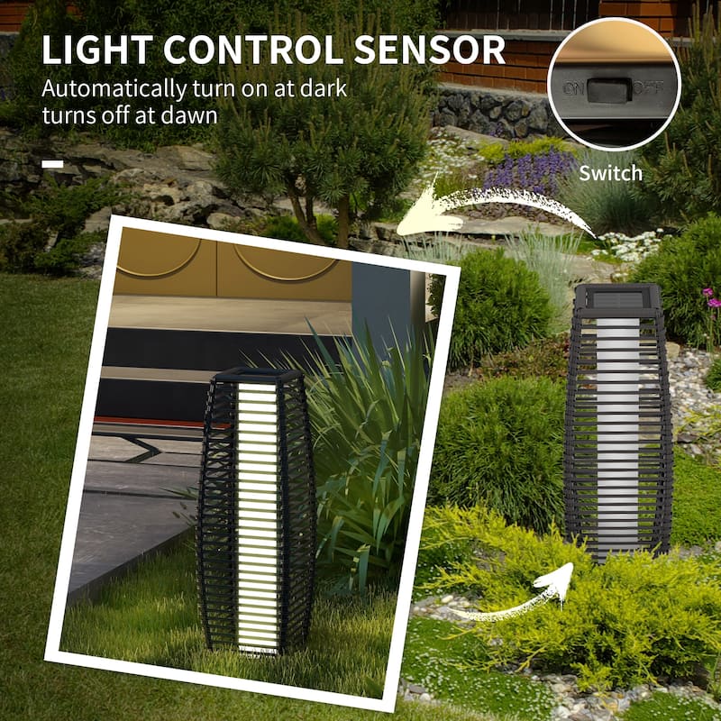 Outsunny Solar Floor Lamp, Outdoor Rattan Garden Lantern Pathway Light & Decorative Driveway Lighting