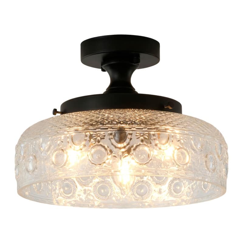 Modern Black Flush Mount Ceiling Light with Clear Glass Shade Iron Housing for Living Room Bedroom Hallway