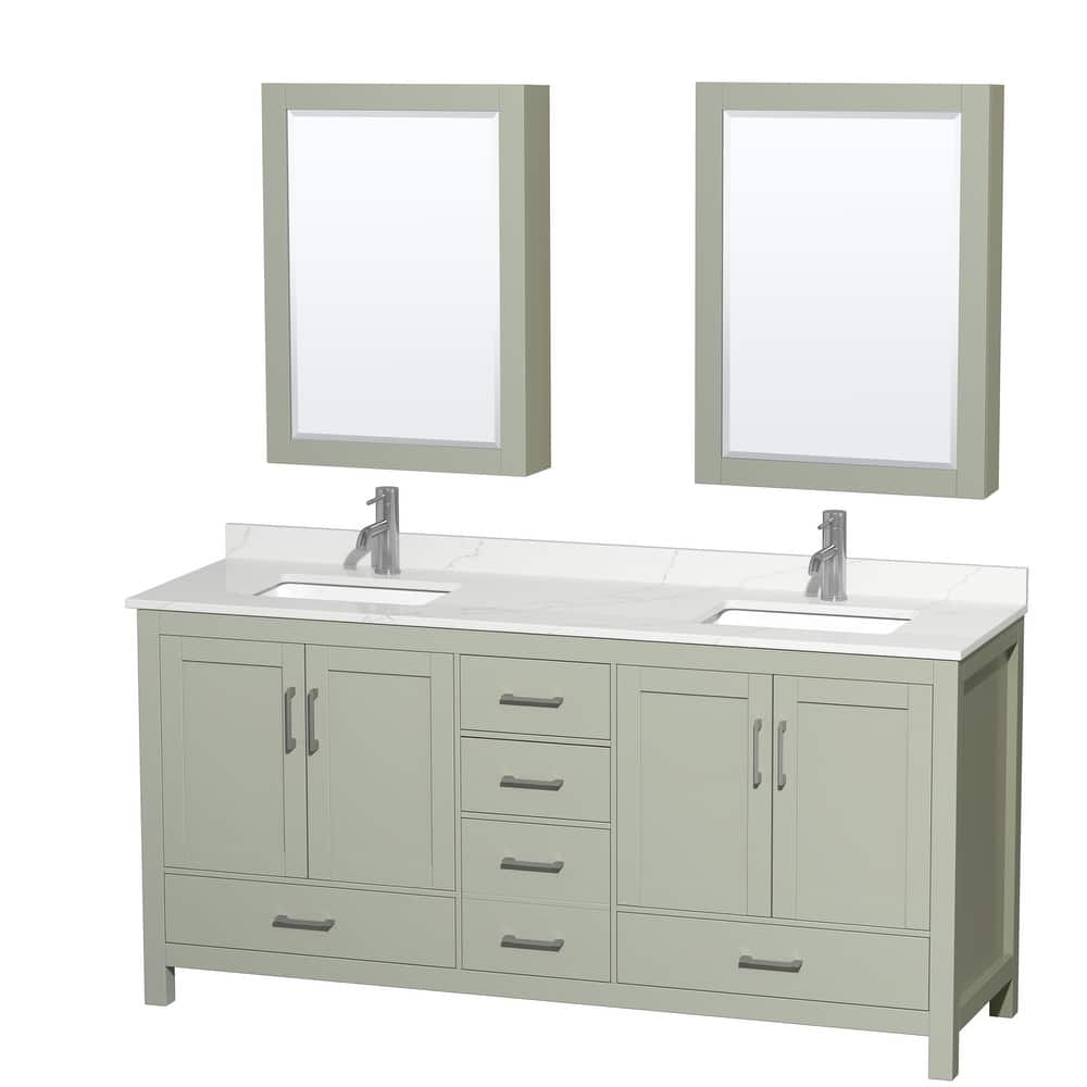 Sheffield 72-inch Double Vanity, Single Hole Quartz Top, Med Cabinets