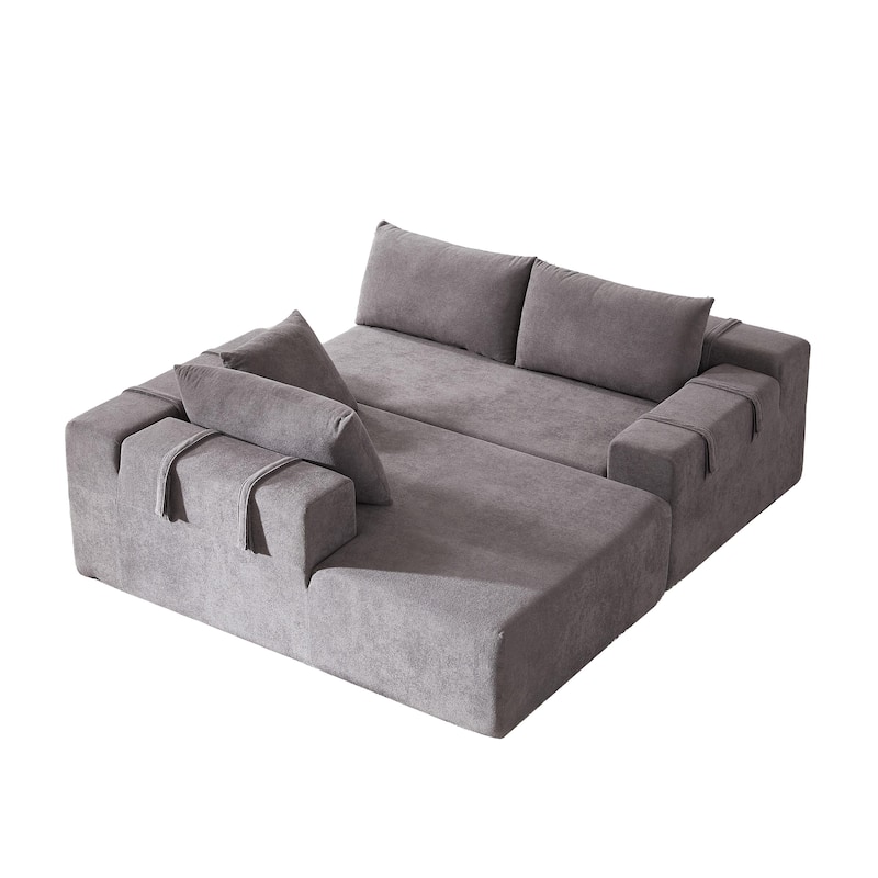 108" Chenille Modular L-Shaped Sectional Sofa with 6 Pillows, Right Chaise & No-Assembly Design