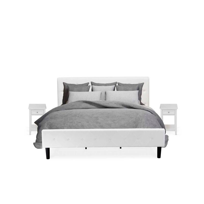 3-Piece Bed Set - Velvet Upholstered Platform Bed & Nightstand